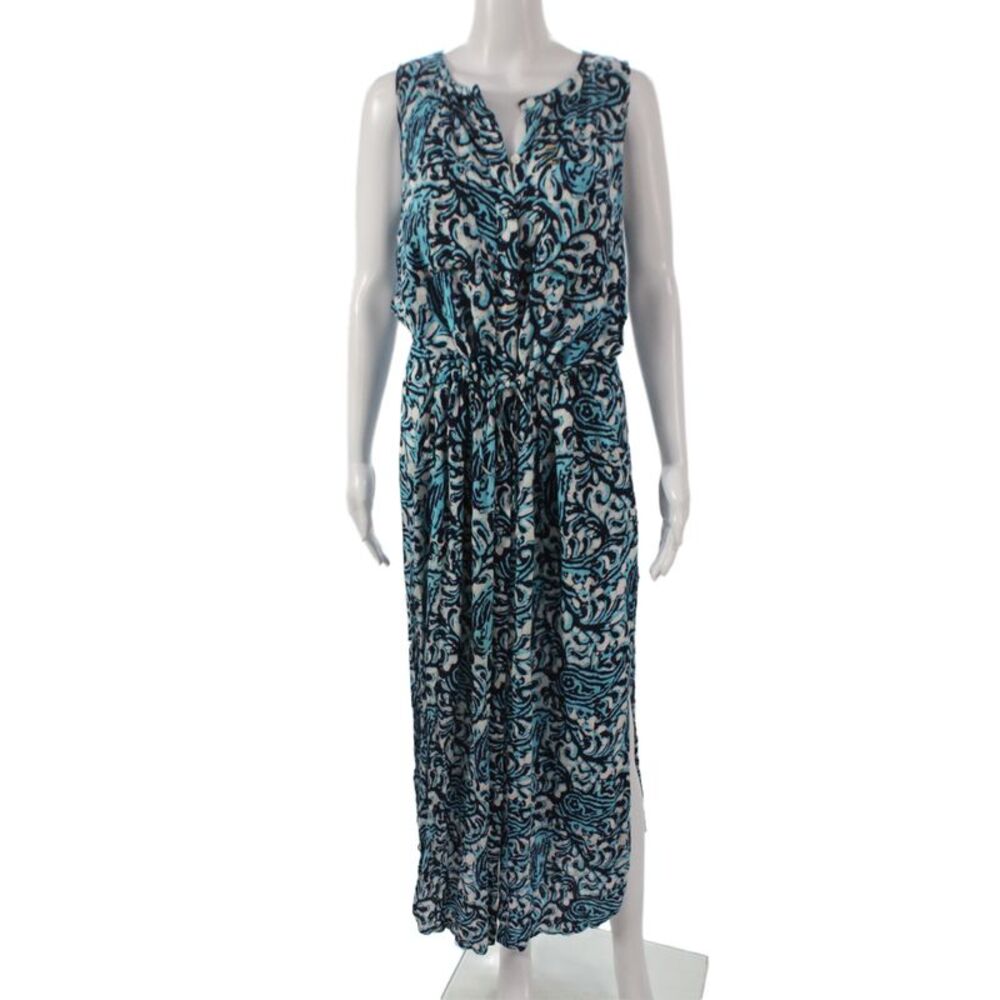 Michael Michael Kors Women Maxi Shirt Dress Paisley Blue V-Neck Size 4